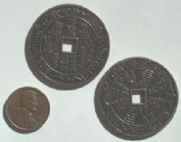 2 35mm Brass Finish Chinese Coin Pendants